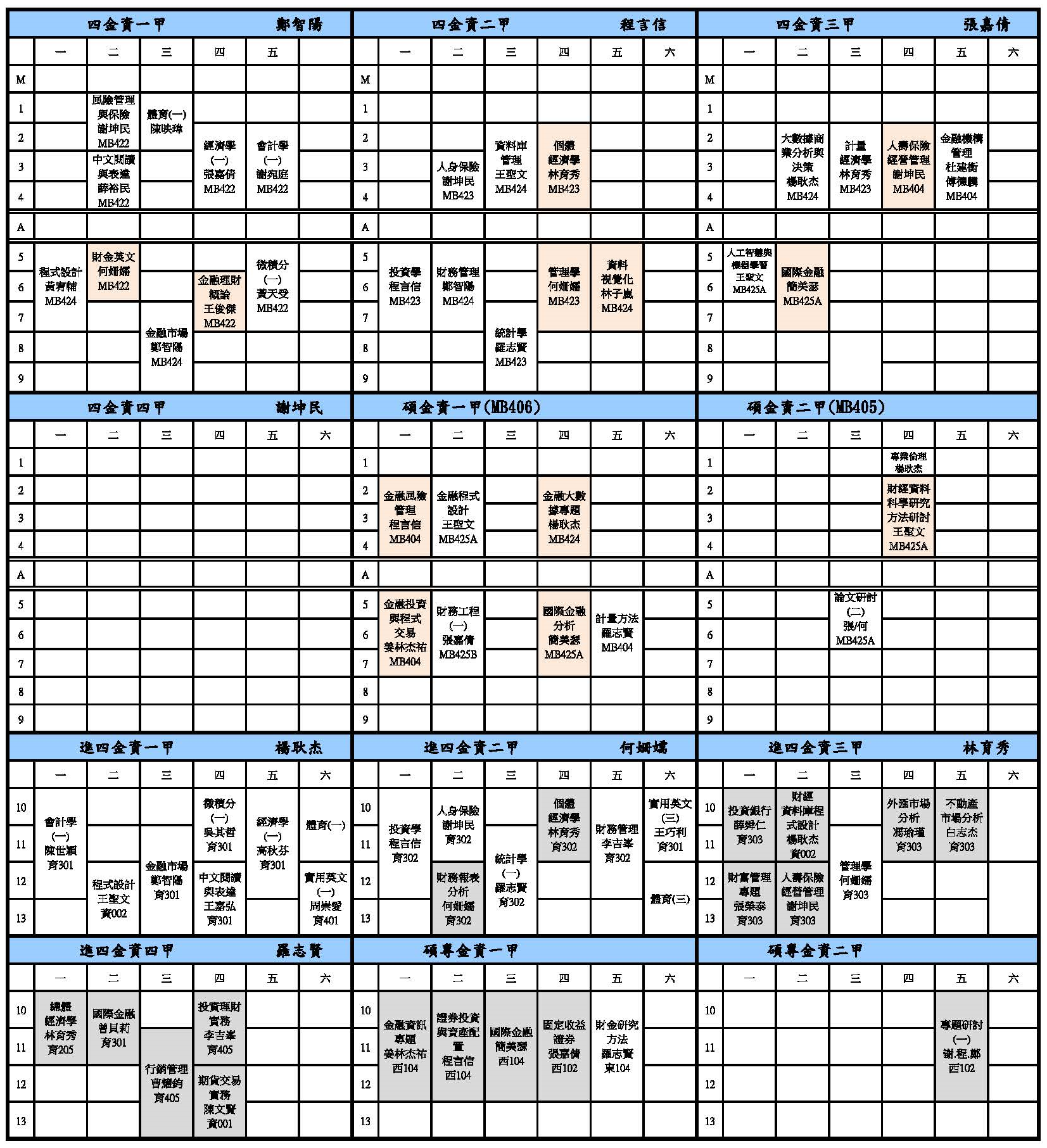 1131各學制班級課表